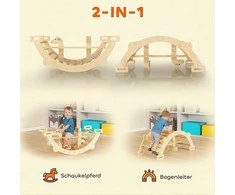 Montessori laipiojimo konstrukcija viduje, 2in1 medinis laipiojimo lankas, vaikams 2-4 metai, 110x52x45 cm, natūrali mediena