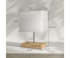 Naktinė lempa, USB jungtys, mediena, audinys, svirtinis jungiklis, laikymo skyriai, balta