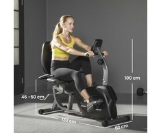 Namų treniruoklis, magnetinis gulimas dviratis, 8 pasipriešinimo lygiai, reguliuojamas, LCD monitorius, metalas, plastikas, juodas