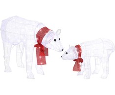 Kalėdinė dekoracija, baltųjų lokių pora su 140 LED, balta ir raudona, 80 × 30 × 60 cm ir 53,5 × 20 × 40 cm, 2 vnt.