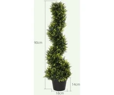 "Outsunny" 2 dirbtinių kedro medžių rinkinys, didelis 90 cm dirbtinis augalas, plastikiniai dirbtiniai kedro augalai vazone, spiralinis augalas, panašus į tikrą, skirtas svetainei, miegamajam, biurui, sodui, moderniai dekoracijai