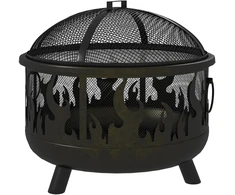 Outsunny 2-in-1 laužavietė, kepsninė su apsauga nuo žiežirbų ir grotelėmis, skirta sodui, BBQ, metalinė, juoda, Ø61x55cm