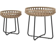 "Outsunny" 2 poliratano staliukų rinkinys Ø60/41 cm apvalus oro sąlygoms atsparus sodo stalas su X formos kojomis, reguliuojamomis kojelėmis lauko balkono staliukas kavos staliukas sodo baldai sodui, balkonui, rudos spalvos