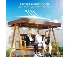 „Outsunny“ 2-in-1 sodo sūpynės su gulto funkcija, 3 vietų medinės sodo sūpynės, medinės sūpynės su stogeliu ir sėdimąja dalimi, suoliukas-sūpynės iki 330 kg, sodui, terasai, 236x130x181 cm, rudos