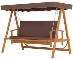 „Outsunny“ 2-in-1 sodo sūpynės su gulto funkcija, 3 vietų medinės sodo sūpynės, medinės sūpynės su stogeliu ir sėdimąja dalimi, suoliukas-sūpynės iki 330 kg, sodui, terasai, 236x130x181 cm, rudos