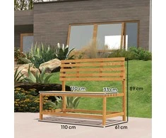 "Outsunny" 2-vietis sodo suolas iš medžio, atsparus atmosferos poveikiui, UV spinduliams atsparūs sodo baldai su keičiamais atlošais, parko suolas, pakraunamas 240 kg, medinis suolas balkonui, terasai, sodui, 110x61x89 cm, tikmedis