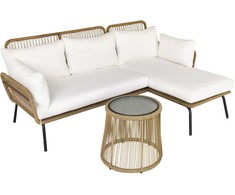Lauko baldų komplektas Outsunny 3 dalių rotango sodo baldų komplektas, 2 vietų sofa su šezlongu ir staliuku