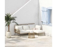 Lauko baldų komplektas Outsunny 3 dalių rotango sodo baldų komplektas, 2 vietų sofa su šezlongu ir staliuku