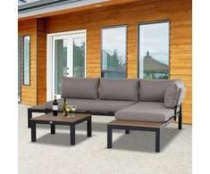 Lauko baldų komplektas Outsunny 3 dalių sodo baldų komplektas su staliuku, sofa su pagalvėlėmis 164 x 74 x 69 cm