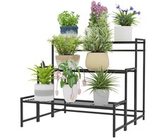 "Outsunny" 3 pakopų augalų stovas, gėlių stovas patalpoje lauke, metalinis augalų stovas, daugiapakopis gėlių stovas, 66 cm aukščio gėlių laiptai gyvenamajame kambaryje, sodo balkono apdaila, juoda