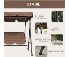 Outsunny 3 vietų sodo sūpynės su reguliuojamu stogeliu, keliamoji iki 200 kg, ruda