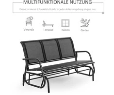 „Outsunny“ 3 vietų supama kėdė – tvirtas sodo suoliukas, sodo supynės, metalinis, atsparus oro sąlygoms, juodas, 151x75x85 cm