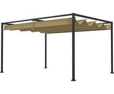 "Outsunny" 3x2 m paviljonas sodui, metalinis terasos stogas, sodo paviljonas su reguliuojamu stogu, laisvai pastatomas, apsauga nuo saulės, skirtas terasai ir sodui, chaki spalvos
