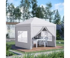 Outsunny 3x3 m paviljonas su 4 šoninėmis sienelėmis ir langu, apsauga nuo UV spindulių, su transportavimo krepšiu, Oksfordo plienas, baltos spalvos