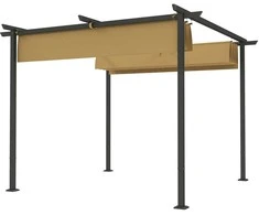 "Outsunny" 3x3 m sodo pavėsinė, metalinis terasos stogas, sodo pavėsinė su reguliuojamu stogu, UV apsauga 30+, laisvai pastatoma apsauga nuo saulės, skirta terasai ir sodui, smėlio spalvos