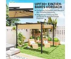 "Outsunny" 3x3 m sodo pavėsinė, metalinis terasos stogas, sodo pavėsinė su reguliuojamu stogu, UV apsauga 30+, laisvai pastatoma apsauga nuo saulės, skirta terasai ir sodui, smėlio spalvos
