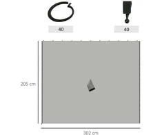 Outsunny 4 šoniniai skydai 3x3 m pavėsinei, Šoninės sienelės sodo pavėsinei - šviesiai pilka 302 x 205 cm