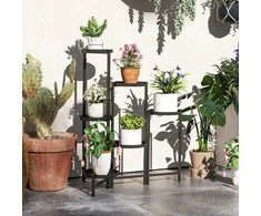 Outsunny 6 pakopų augalų stovas su padėklais, sulankstomas gėlių stovas, metalinis, 80 cm