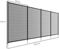 Outsunny tvenkinio tvora, 365 x 126 cm sodo tvora, 4 dalių dekoratyvinė baseino tvora su kojelėmis, įstatoma tvora terasai, balkonui, tinklelis, juoda