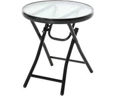 "Outsunny" apvalus šoninis stalas Sodo stalas sulankstomas stiklo viršus metalinis juodas Ø45cm