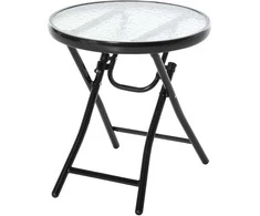"Outsunny" apvalus šoninis stalas Sodo stalas sulankstomas stiklo viršus metalinis juodas Ø45cm