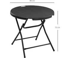 Outsunny sodo stalas, apvalus sulankstomas stalas, Ø80 cm šoninis staliukas 4 asmenims, sodo valgomasis stalas su dekoratyvia medienos išvaizda, balkonui, tamsiai pilkas