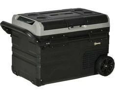 Outsunny Automobilinis šaldytuvas 40L su LED apšvietimu, kompresorinis automobilinis šaldytuvas, transportavimo ratukai, 12/24V DC ir 110-240V AC, pilka+juoda