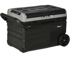 Outsunny Automobilinis šaldytuvas 40L su LED apšvietimu, kompresorinis automobilinis šaldytuvas, transportavimo ratukai, 12/24V DC ir 110-240V AC, pilka+juoda