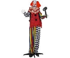 Outsunny Baisus klounas, Helovino animatronika, 173 cm, šviečiančios akys, garso aktyvavimas, judančios rankos ir galva, veikiantis baterijomis, plastikas, metalas, raudonas
