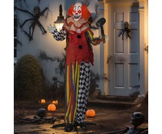 Outsunny Baisus klounas, Helovino animatronika, 173 cm, šviečiančios akys, garso aktyvavimas, judančios rankos ir galva, veikiantis baterijomis, plastikas, metalas, raudonas