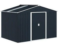 Outsunny cinkuoto plieno įrankių namelis 4,9 m² 277x195x192 cm, sodo namelis su dvišlaičiu stogu, pamatu, rakinamomis stumdomomis durimis, atsparus oro sąlygoms, tamsiai pilkas