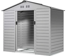 Outsunny cinkuoto plieno sodo namelis 2,43 m², 213x131x192 cm, su dvišlaičiu stogu, rakinamomis stumdomomis durimis, atsparus oro sąlygoms, pilkas