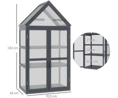 "Outsunny Cold Frame" mini šiltnamis 3 lygių šiltnamio augalų lova su atlenkiamu stogu Medinės dvigubos durys Natūralus 70,5 x 42 x 132 cm