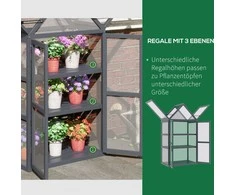 "Outsunny Cold Frame" mini šiltnamis 3 lygių šiltnamio augalų lova su atlenkiamu stogu Medinės dvigubos durys Natūralus 70,5 x 42 x 132 cm