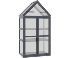 "Outsunny Cold Frame" mini šiltnamis 3 lygių šiltnamio augalų lova su atlenkiamu stogu Medinės dvigubos durys Natūralus 70,5 x 42 x 132 cm