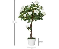 "Outsunny" dirbtiniai rožių augalai dideli 90 cm dirbtiniai augalai, plastikiniai dirbtiniai augalai rožių medis vazone, dirbtinis medis kaip tikras gyvenamajame kambaryje miegamajame biure sode, moderni dekoravimo dovana