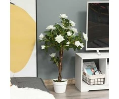 "Outsunny" dirbtiniai rožių augalai dideli 90 cm dirbtiniai augalai, plastikiniai dirbtiniai augalai rožių medis vazone, dirbtinis medis kaip tikras gyvenamajame kambaryje miegamajame biure sode, moderni dekoravimo dovana
