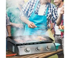 "Outsunny" dujinė kepsninė 10000BTU/2,5 KW dujinė kepsninė su 3 nerūdijančio plieno degikliais slėgio reduktoriumi, dujų žarna, BBQ sodo kepsninė balkonui, kempingo kepsninė 63 x 48 x 21 cm