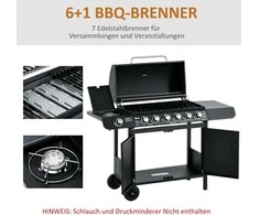 Outsunny Dujinė kepsninė BBQ dujinis grilis su 6 degikliais 1 šoninis degiklis 135 x 50 x 100 cm