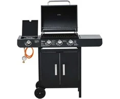 Outsunny Dujinė kepsninė BBQ su 3 degikliais, Slėgio reduktorius - Juoda 110 x 50 x 100 cm