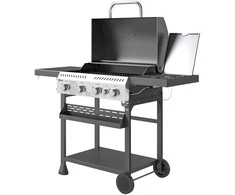 Outsunny dujinis grilis, 12 kW, 4+1 degikliai, nerūdijančio plieno grilio vežimėlis su šoniniu degikliu, termometru, grotelėmis, kaitlente, butelių atidarytuvu ir šoninėmis lentynomis, dujinis grilis balkonui, stovyklavimui, 135 x 55 x 103 cm