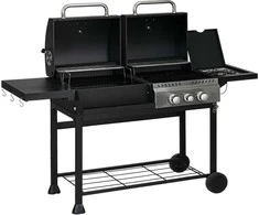 "Outsunny" dujinis kepsninės vežimėlis su 2+1 degikliais, termometru, 3 kW, BBQ anglių kepsninė, lentyna, šoninė lentyna, kablys, kempingas, juodas