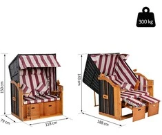 Outsunny paplūdimio krėslas, dvigulis gultas su stogeliu, gultas su puodelių laikikliais, šezlongas, 5 padėčių atlošas, PE ratanas, raudona/balta, 118x79x160 cm