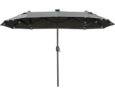Outsunny Dvigubas skėtis 295x219cm, sodo skėtis su LED, reguliuojamu pasvirimo kampu, rinkos skėtis, tamsiai pilkas