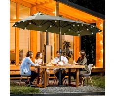 Outsunny Dvigubas skėtis 295x219cm, sodo skėtis su LED, reguliuojamu pasvirimo kampu, rinkos skėtis, tamsiai pilkas