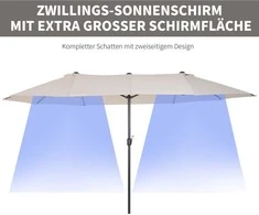 Outsunny Dvigubas sodo skėtis, Lauko skėtis su rankine rankena - Smėlio spalvos ovalus 455 x 270 x 240 cm