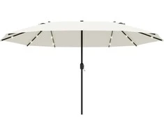 "Outsunny" skėtis su LED dvigubas skėtis 440 x 256 cm sodo skėtis rinkos skėtis didelis kiemo skėtis su rankine rankena ovalus metalinis kreminis baltas