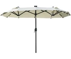 Outsunny Dvigubas sodo skėtis su LED, reguliuojamo pasvirimo kampo skėtis - smėlio spalvos 295 x 219 cm