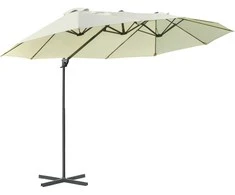 Outsunny Dvigubas sodo skėtis su rankenėle - Kreminė balta 440 x 270 x 250 cm