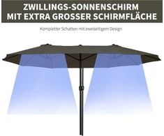 Outsunny Dvigubas sodo skėtis su rankine rankena, pilkas, ovalus, 460 x 270 x 240 cm